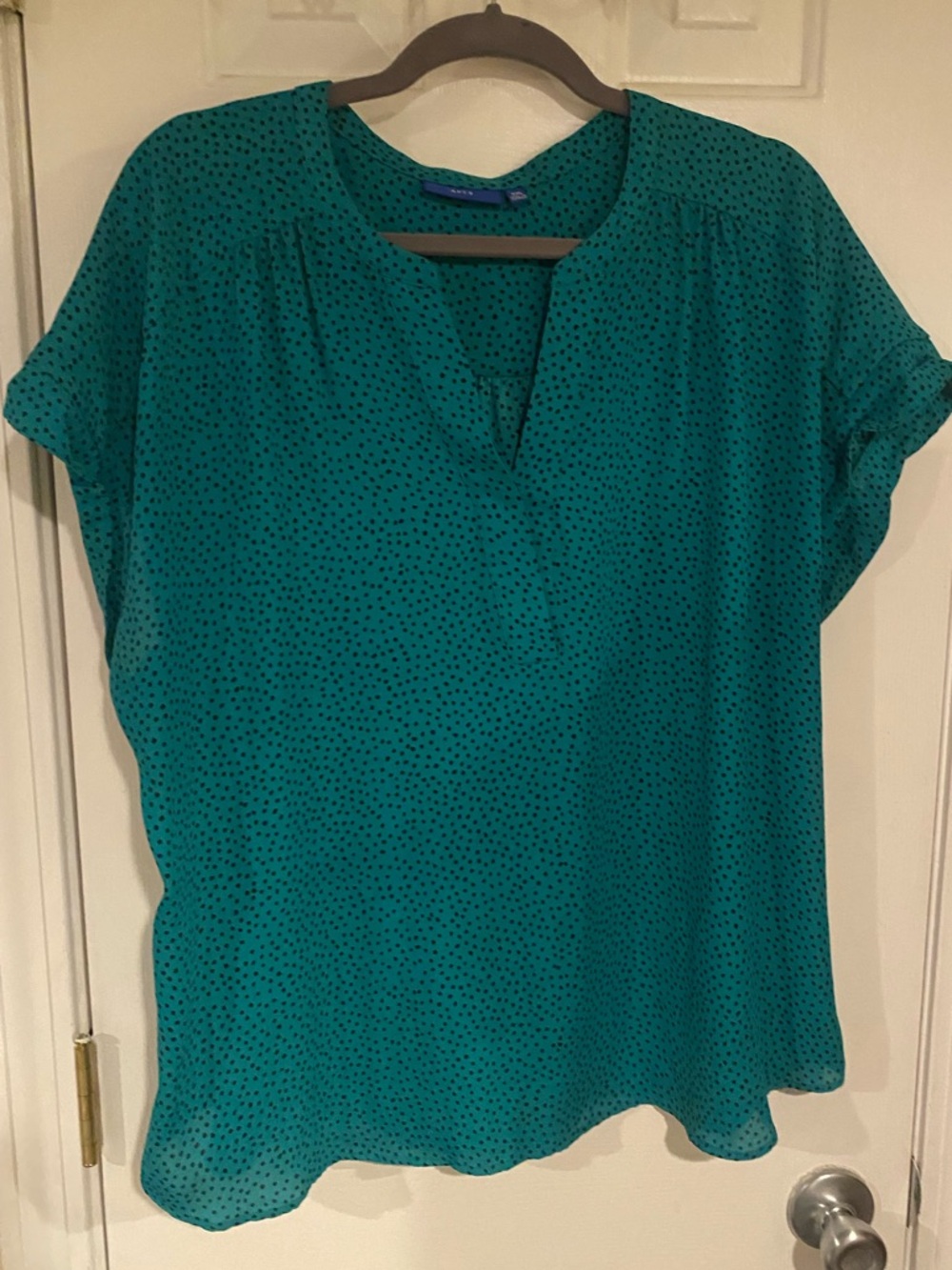 Apt. 9 Teal Dot Split-Neck Blouse